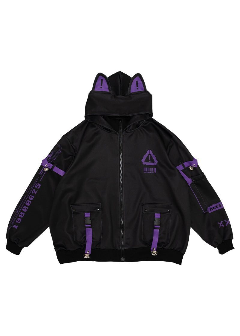  Error Code Cyberpunk Tech Oversized Black Purple Jacket