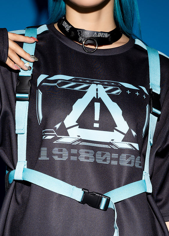  Error Code Cyberpunk Tech Oversized Black Blue Tee