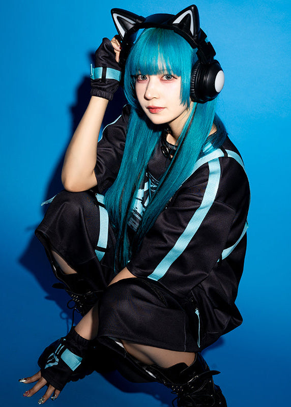  Error Code Cyberpunk Tech Oversized Black Blue Tee