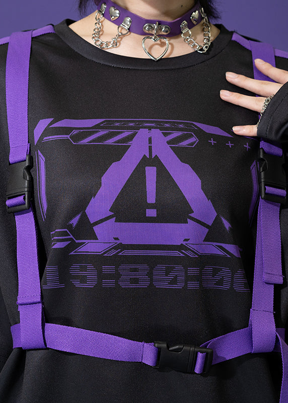  Error Code Cyberpunk Tech Oversized Black Purple Tee