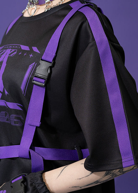  Error Code Cyberpunk Tech Oversized Black Purple Tee