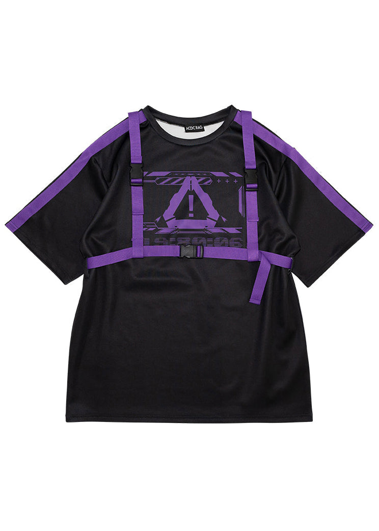  Error Code Cyberpunk Tech Oversized Black Purple Tee