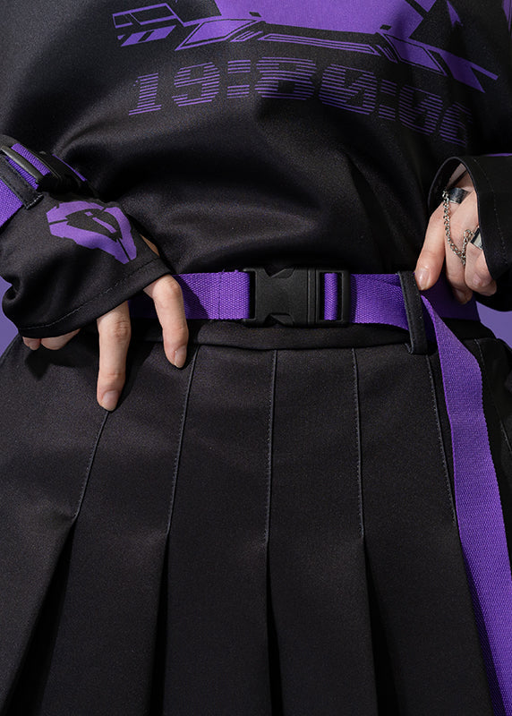  Error Code Cyberpunk Tech Pleated Black Purple Skirt