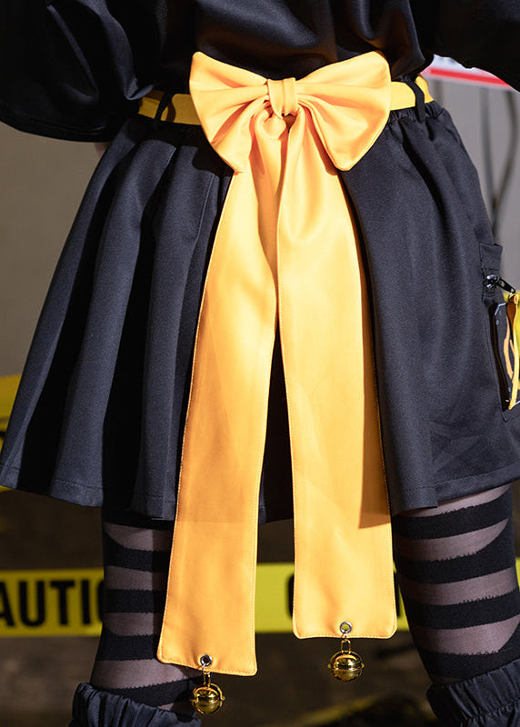  Error Code Cyberpunk Tech Pleated Black Yellow Skirt