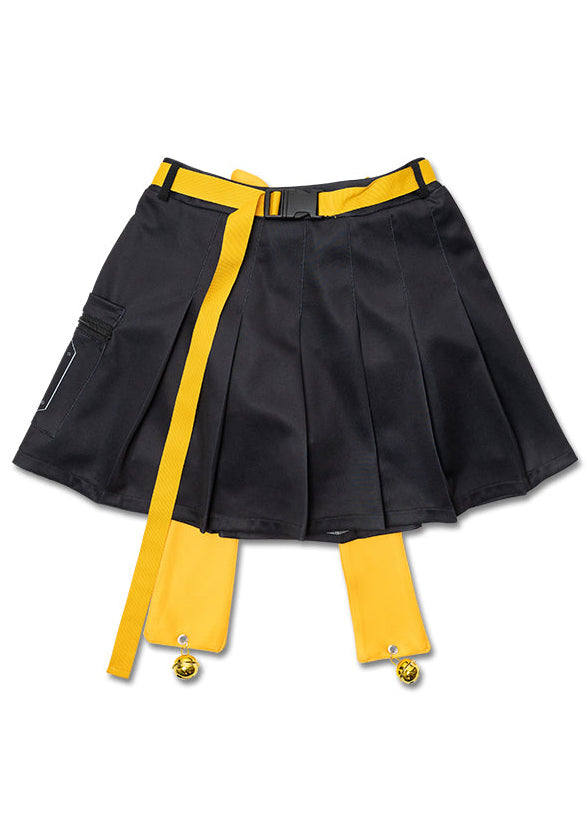  Error Code Cyberpunk Tech Pleated Black Yellow Skirt