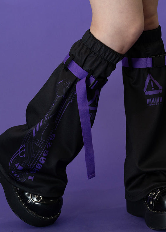  Error Code Cyberpunk Tech Black Purple Leg Warmer
