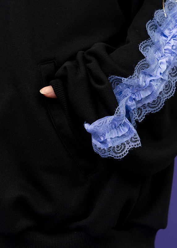  Love Punk Lace & Ribbon Oversized Zip Up Hoodie