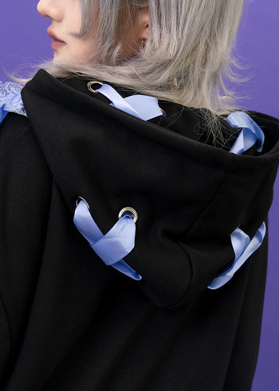  Love Punk Lace & Ribbon Oversized Zip Up Hoodie