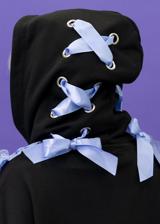  Love Punk Lace & Ribbon Oversized Zip Up Hoodie
