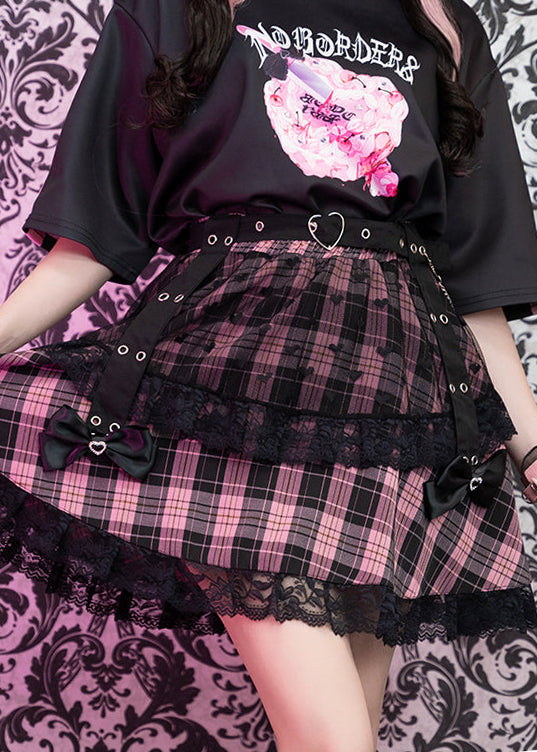  Love Punk Pink Plaid Lolita Mini Skirt