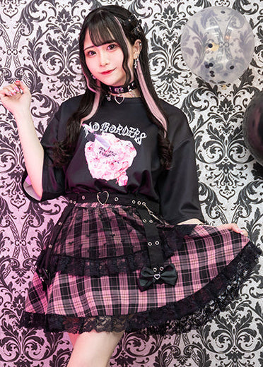  Love Punk Pink Plaid Lolita Mini Skirt