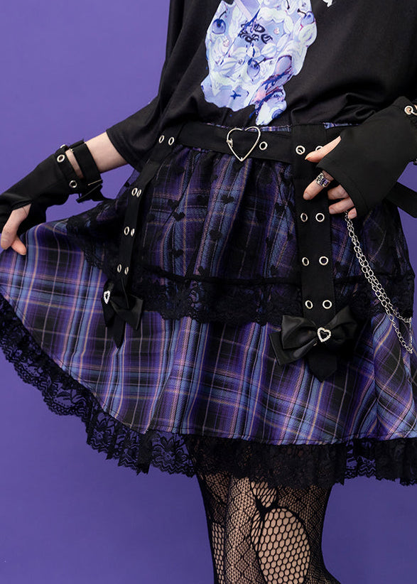  Love Punk Purple Plaid Lolita Mini Skirt