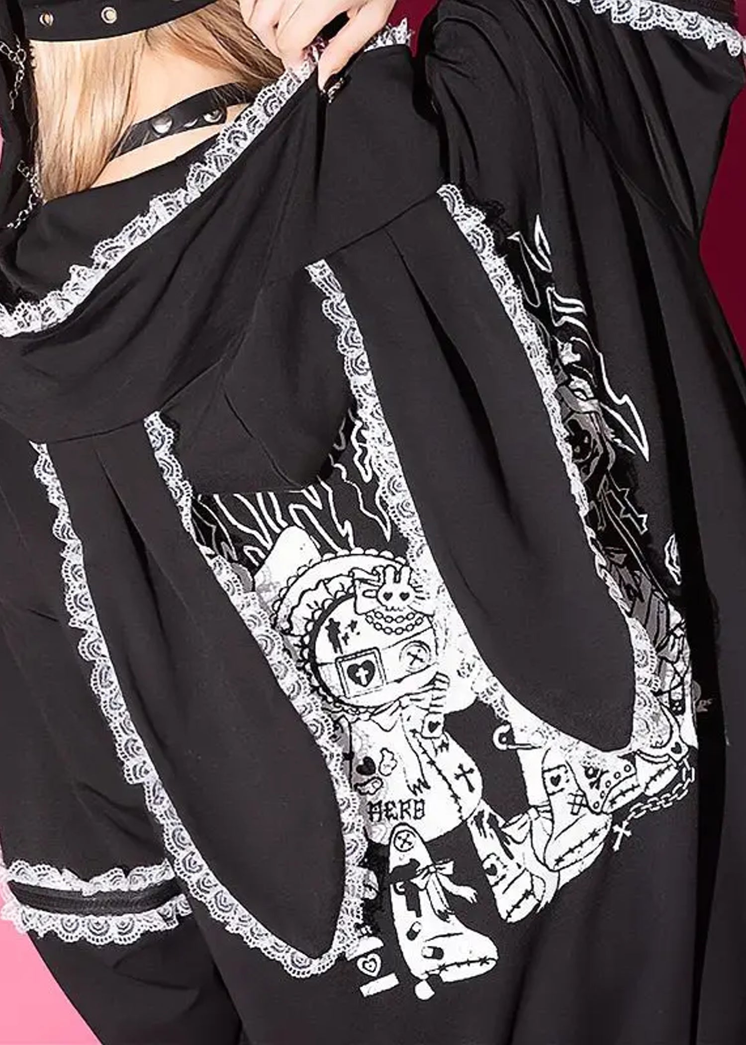  Bunny Dolls Punky Bunny Usamimi Black White Oversized Zip Hoodie