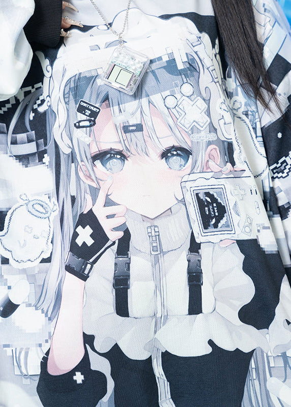  Game Over Anime Game Girl Black Oversized Hoodie