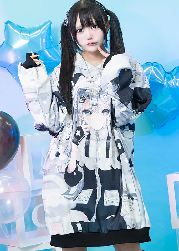  Game Over Anime Game Girl Black Oversized Hoodie
