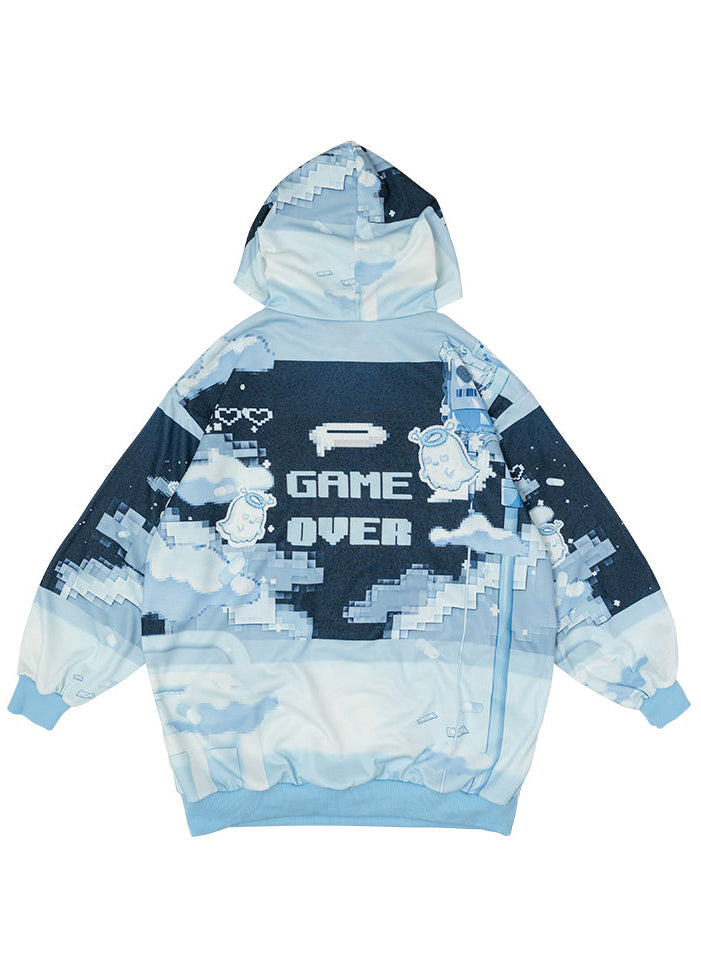  Game Over Anime Game Girl Blue Oversized Hoodie