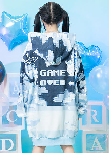  Game Over Anime Game Girl Blue Oversized Hoodie