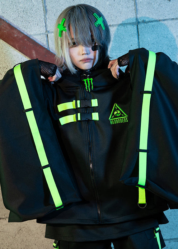  Uzurai Cyberpunk Tech Kimono Black Green Jacket