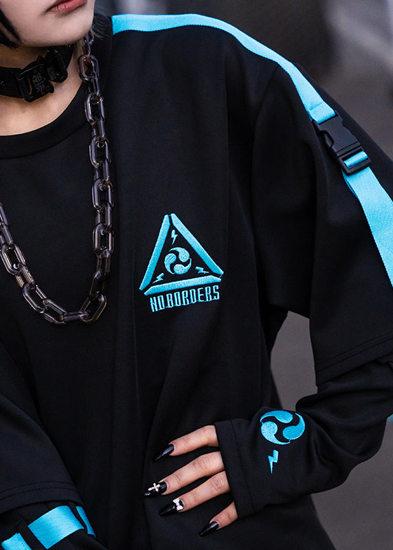  Uzurai Cyberpunk Tech Oversized Black Blue Tee