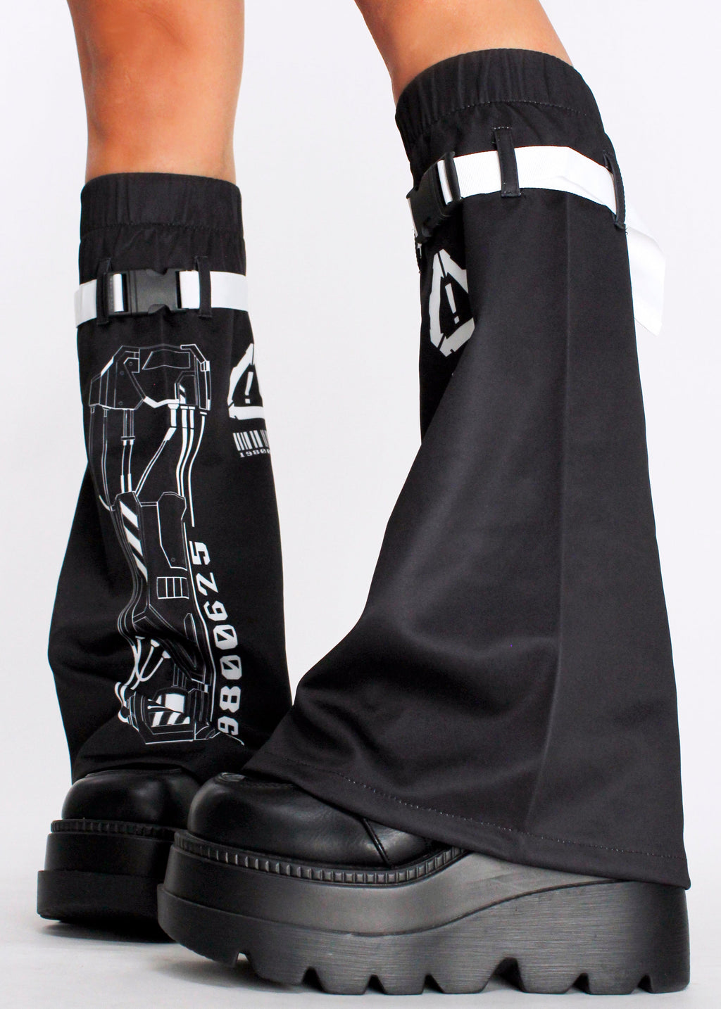  Error Code Cyberpunk Tech Black White Leg Warmer
