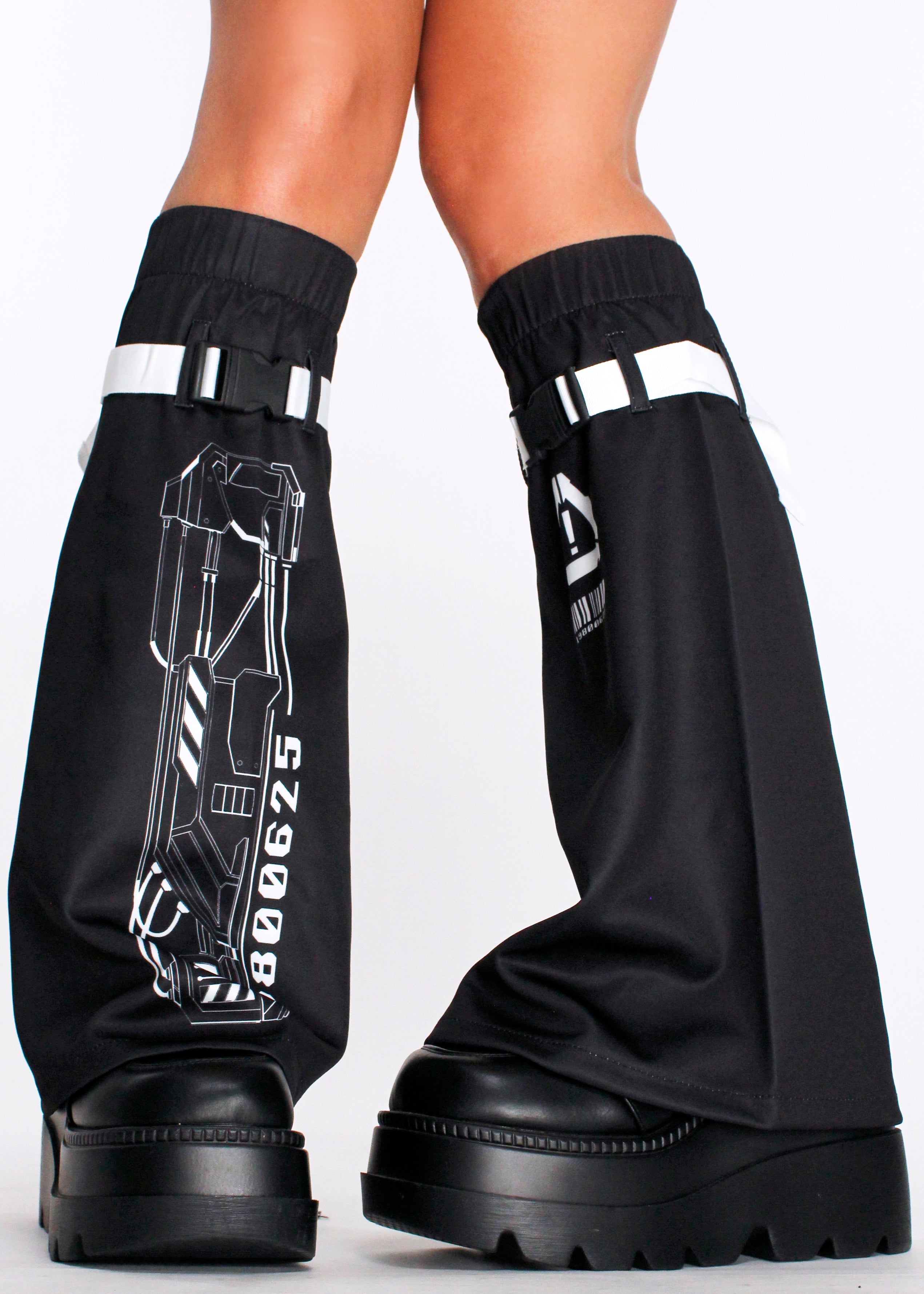  Error Code Cyberpunk Tech Black White Leg Warmer