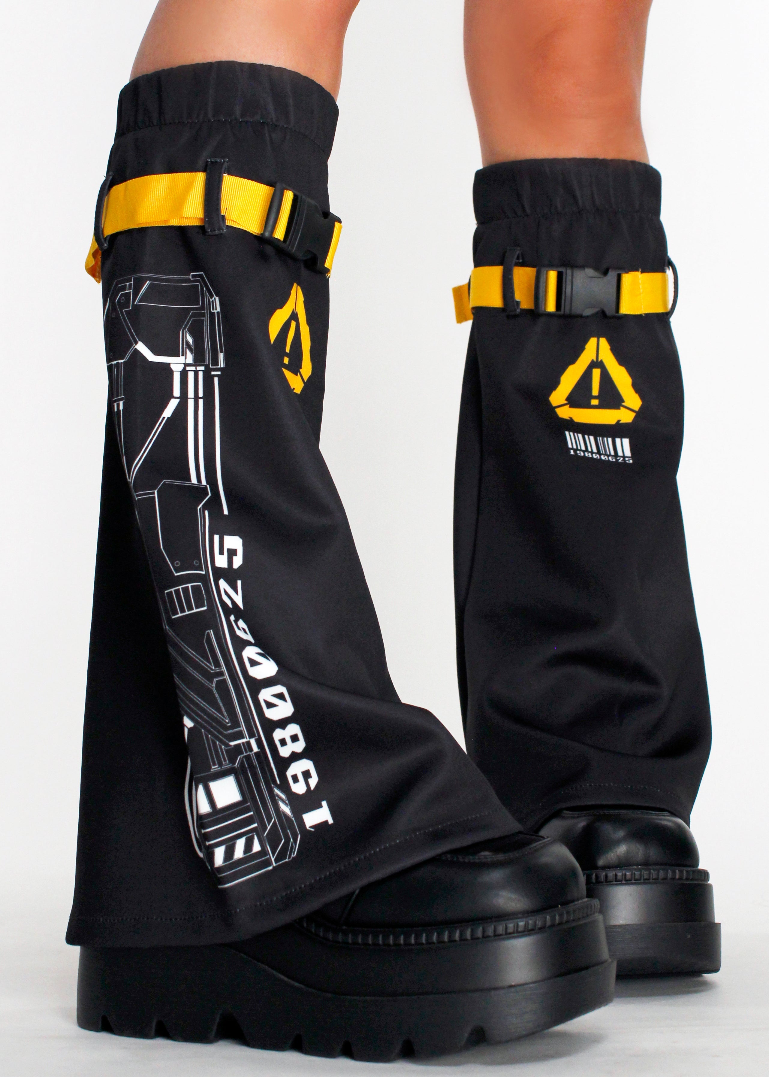  Error Code Cyberpunk Tech Black Yellow Leg Warmer