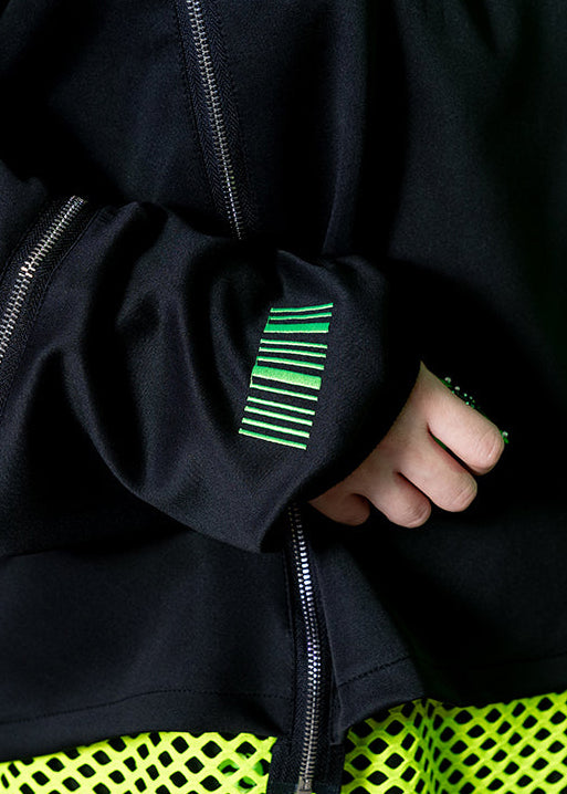  Uzurai Cyberpunk Zipper Oversized Black Green Cropped Top