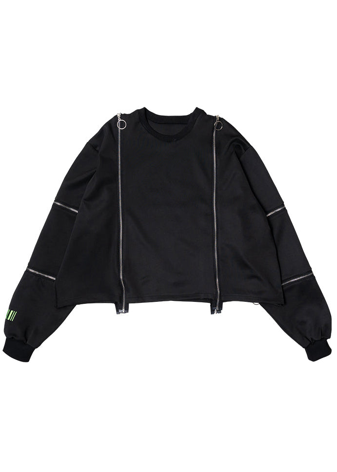  Uzurai Cyberpunk Zipper Oversized Black Green Cropped Top