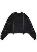 Uzurai Cyberpunk Zipper Oversized Black Green Cropped Top
