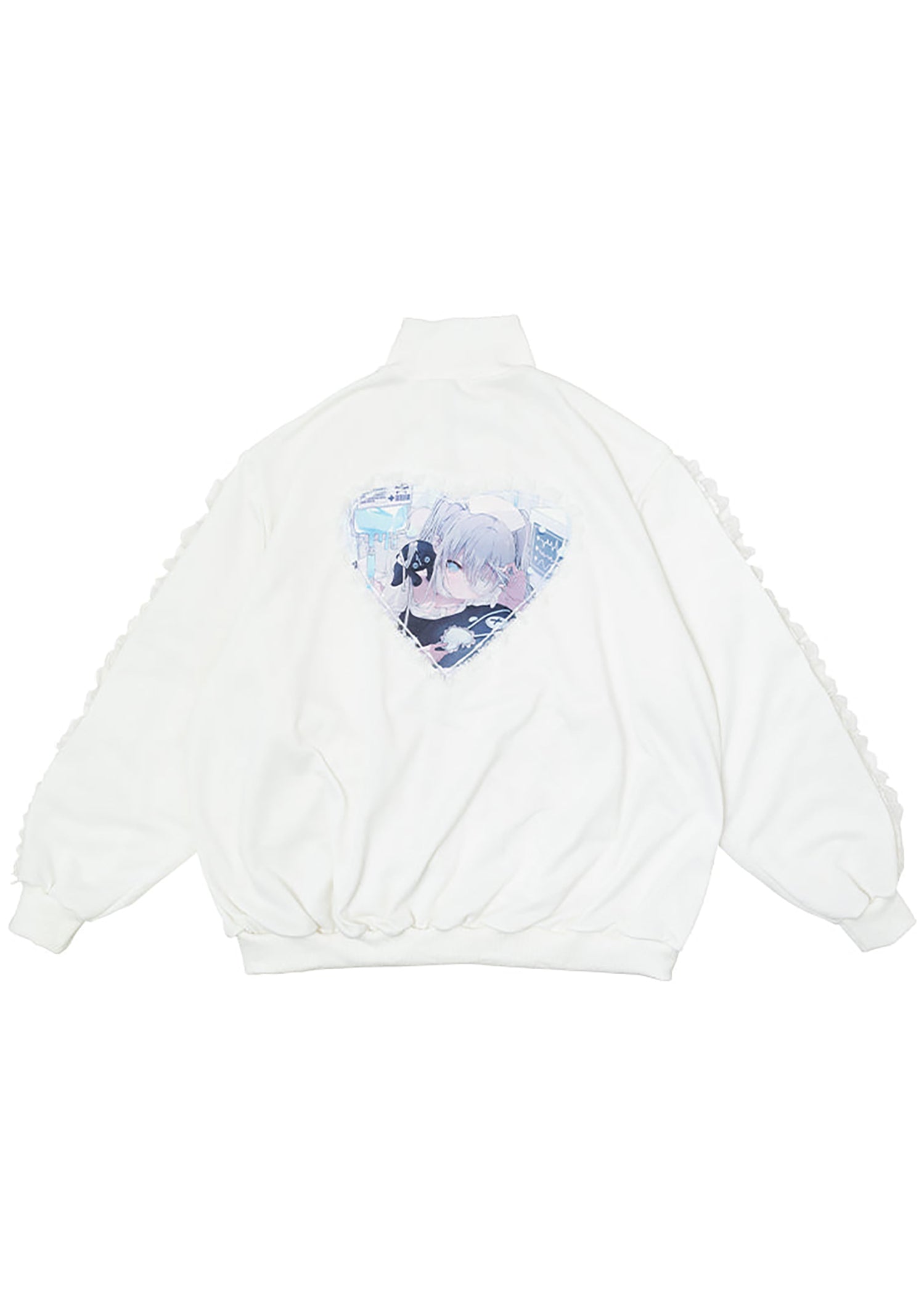  Healing Hearts Oversized Anime Zip Up Jacket In White