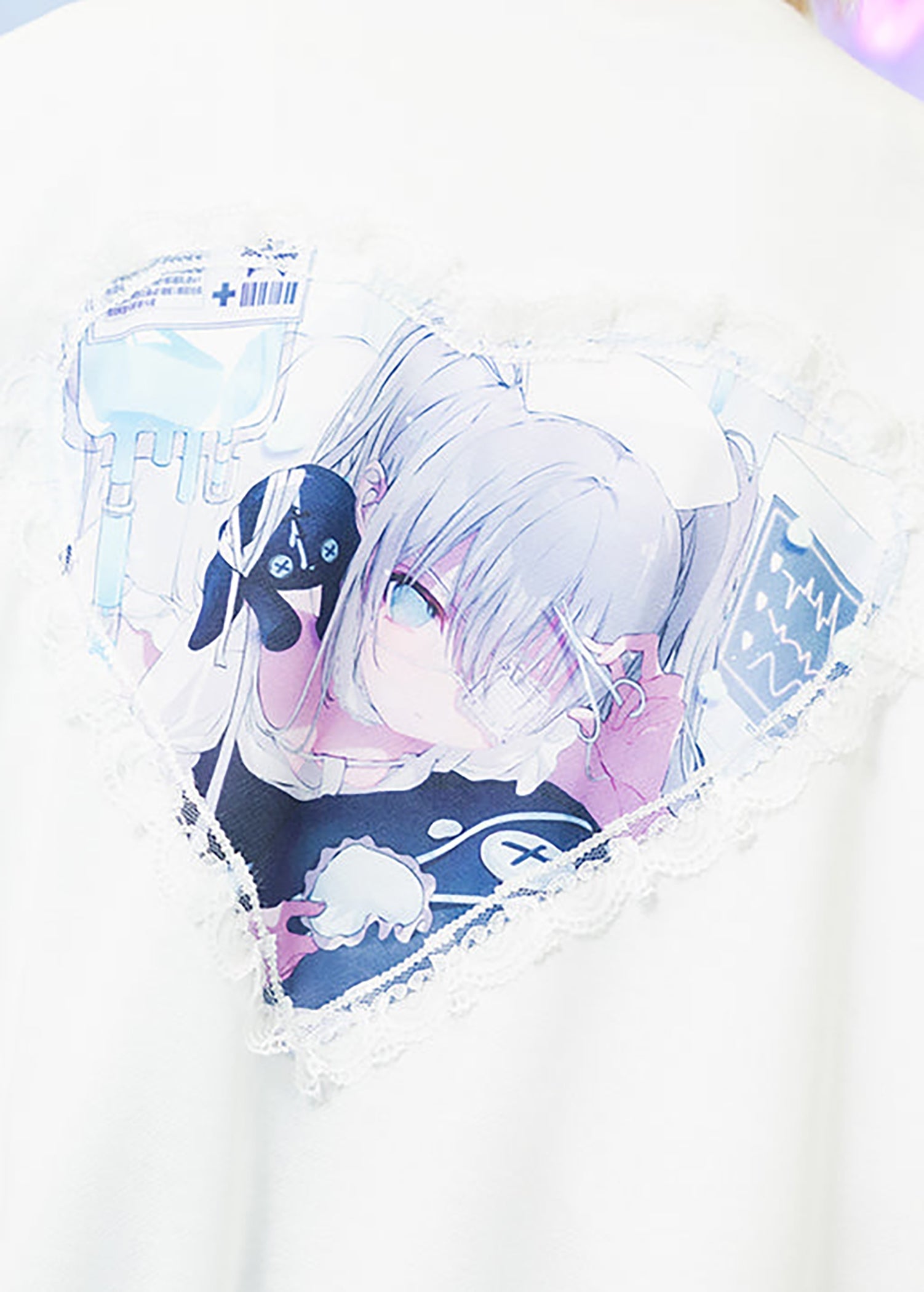 Healing Hearts Oversized Anime Zip Up Jacket In White