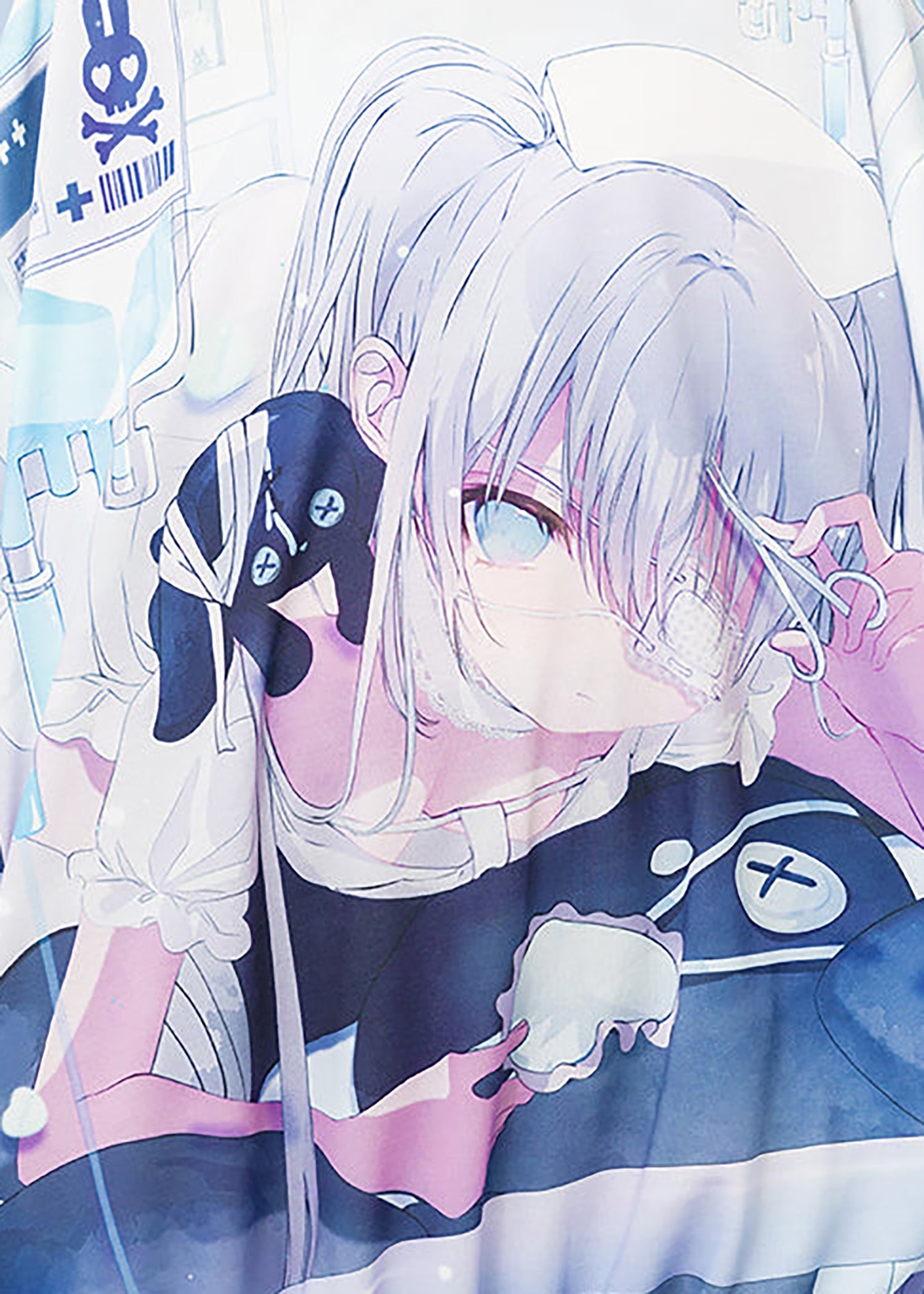  Healing Hearts Oversized Anime Blue Hoodie