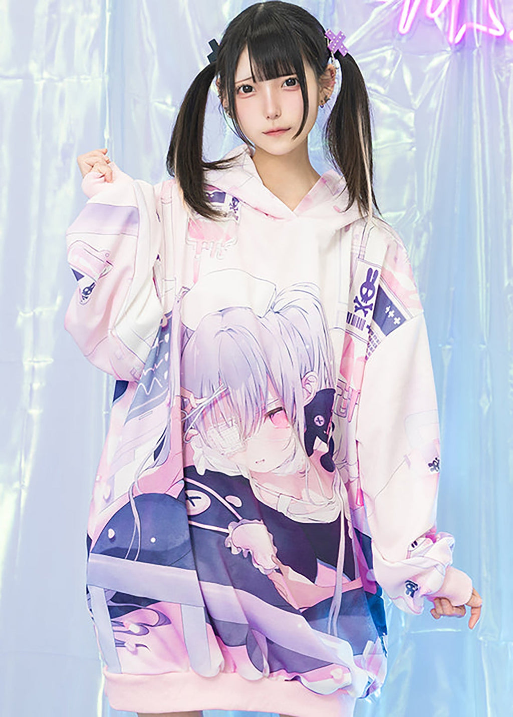  Healing Hearts Oversized Anime Pink Hoodie