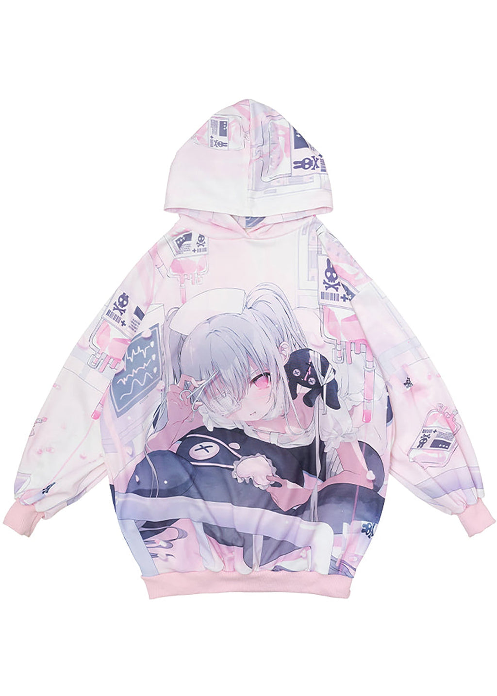  Healing Hearts Oversized Anime Pink Hoodie