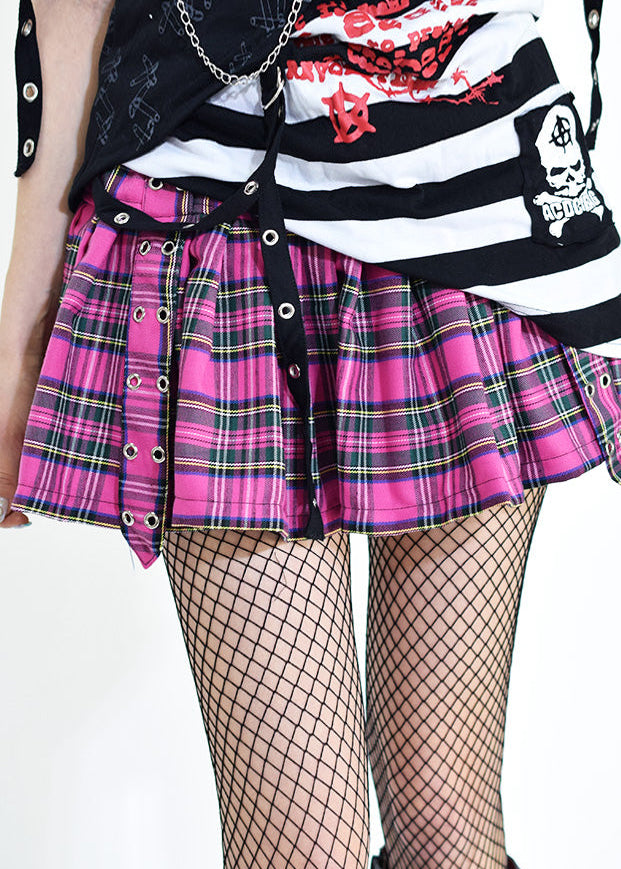  Royal Road Punk Rock Pink Tartan Pleated Skirt