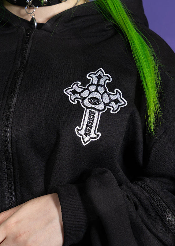  Chaaaos Psychedelic Black Oversized Zip Up Hoodie