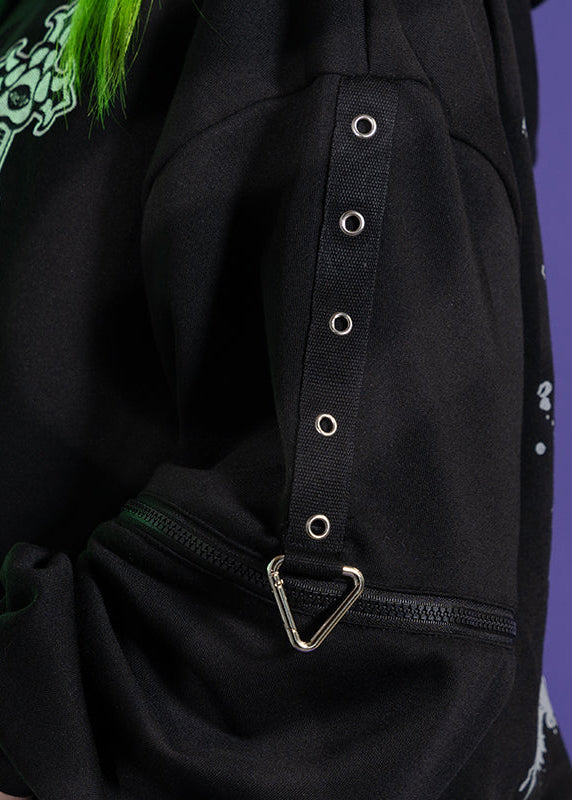  Chaaaos Psychedelic Black Oversized Zip Up Hoodie