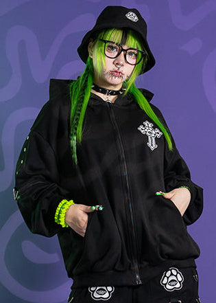  Chaaaos Psychedelic Black Oversized Zip Up Hoodie