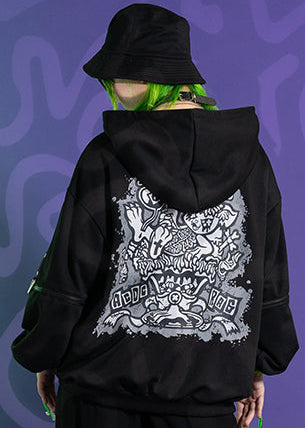 Chaaaos Psychedelic Black Oversized Zip Up Hoodie