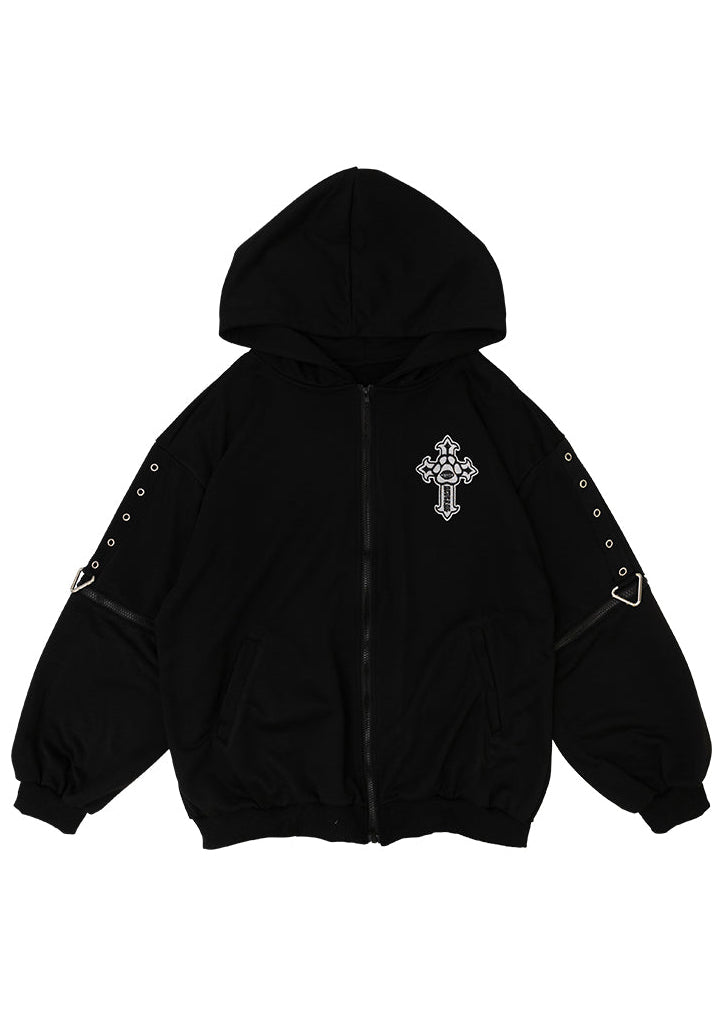  Chaaaos Psychedelic Black Oversized Zip Up Hoodie