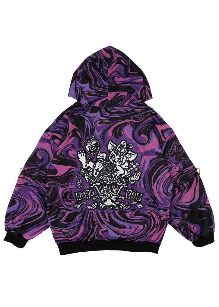  Chaaaos Psychedelic Purple Swirl Oversized Zip Up Hoodie