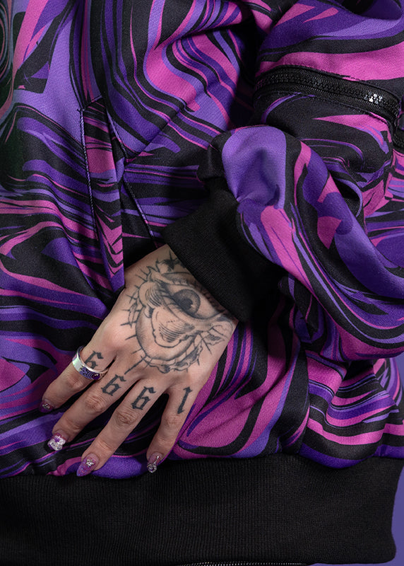  Chaaaos Psychedelic Purple Swirl Oversized Zip Up Hoodie