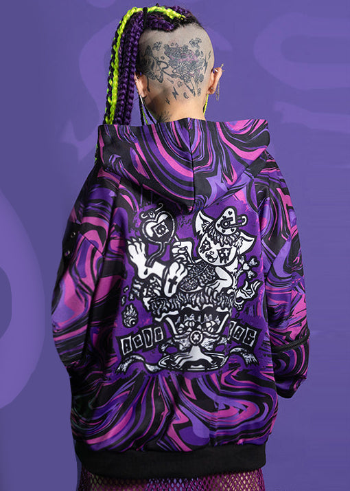  Chaaaos Psychedelic Purple Swirl Oversized Zip Up Hoodie