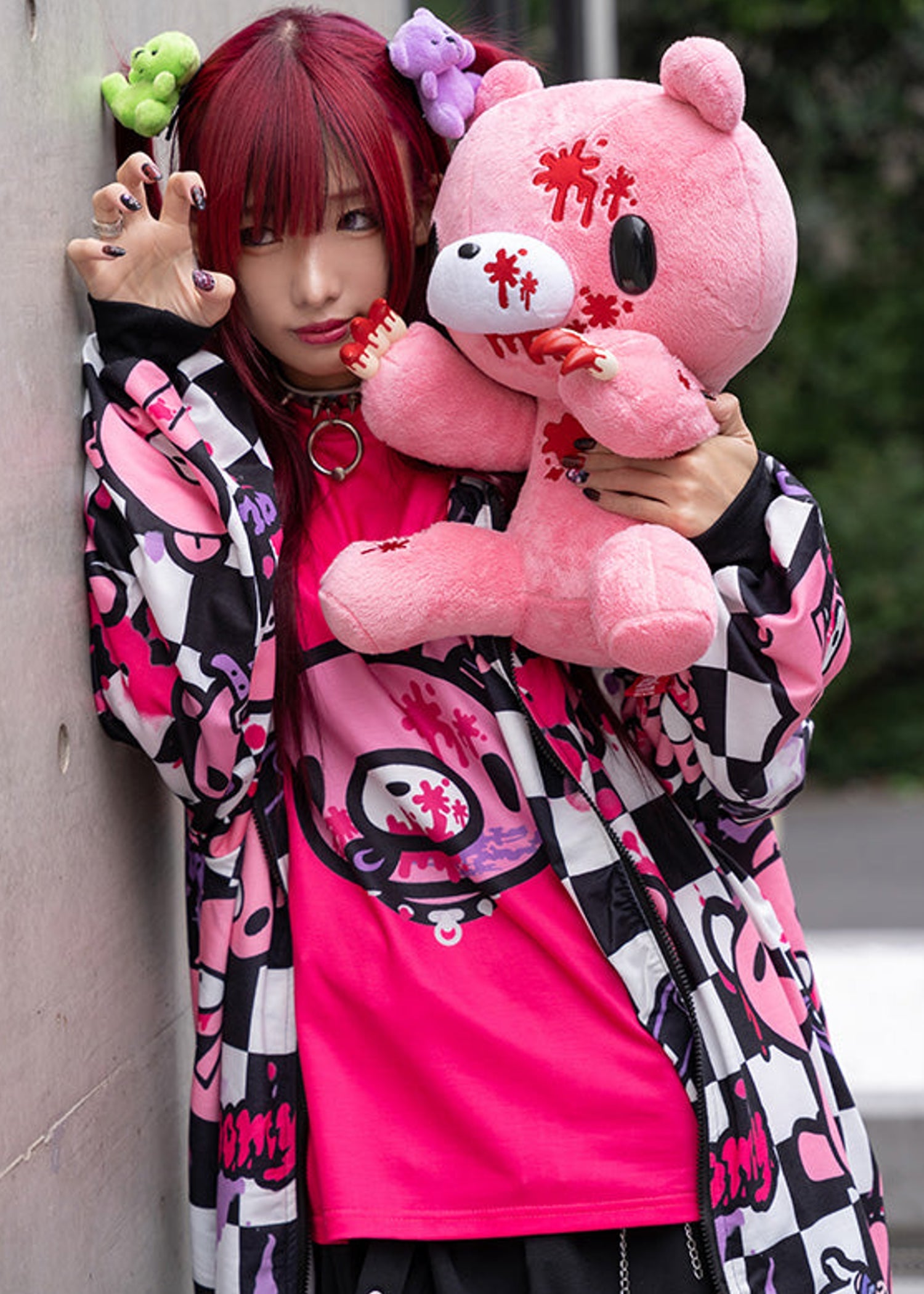  Gloomy Bear Checkered Gloomy Oversized Zip Up Hoodie