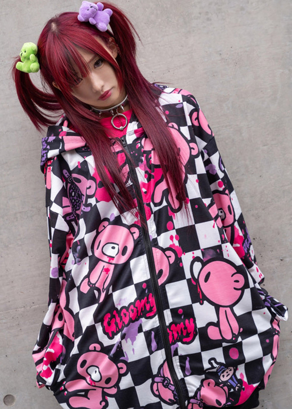  Gloomy Bear Checkered Gloomy Oversized Zip Up Hoodie