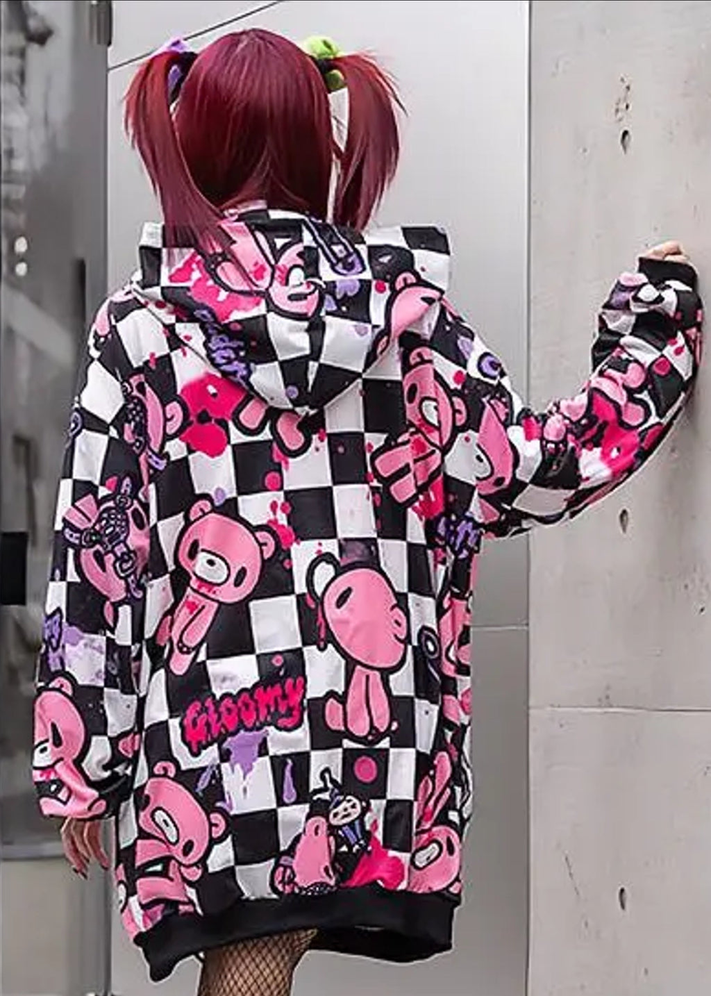 Gloomy Bear Checkered Gloomy Oversized Zip Up Hoodie