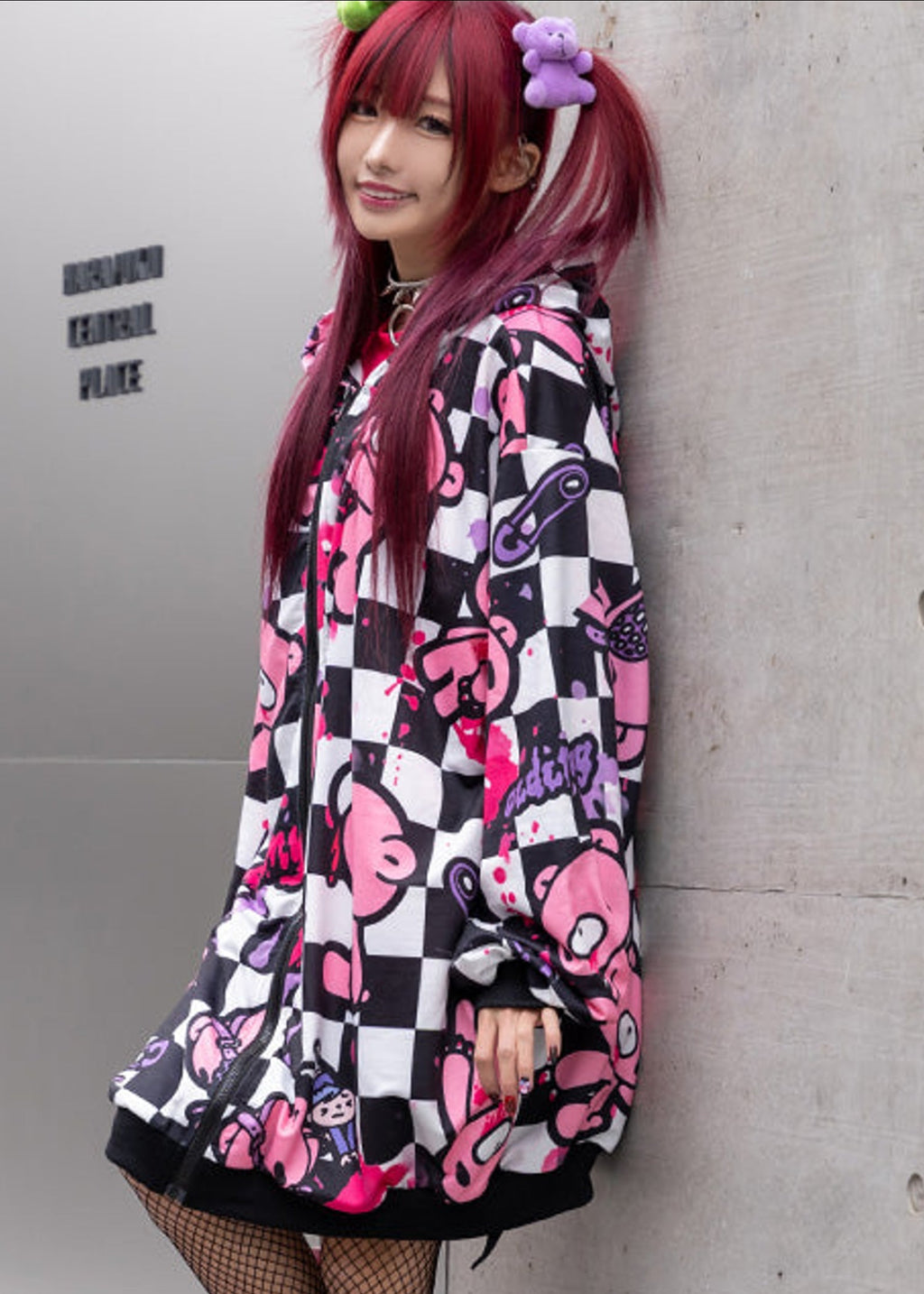 Gloomy Bear Checkered Gloomy Oversized Zip Up Hoodie