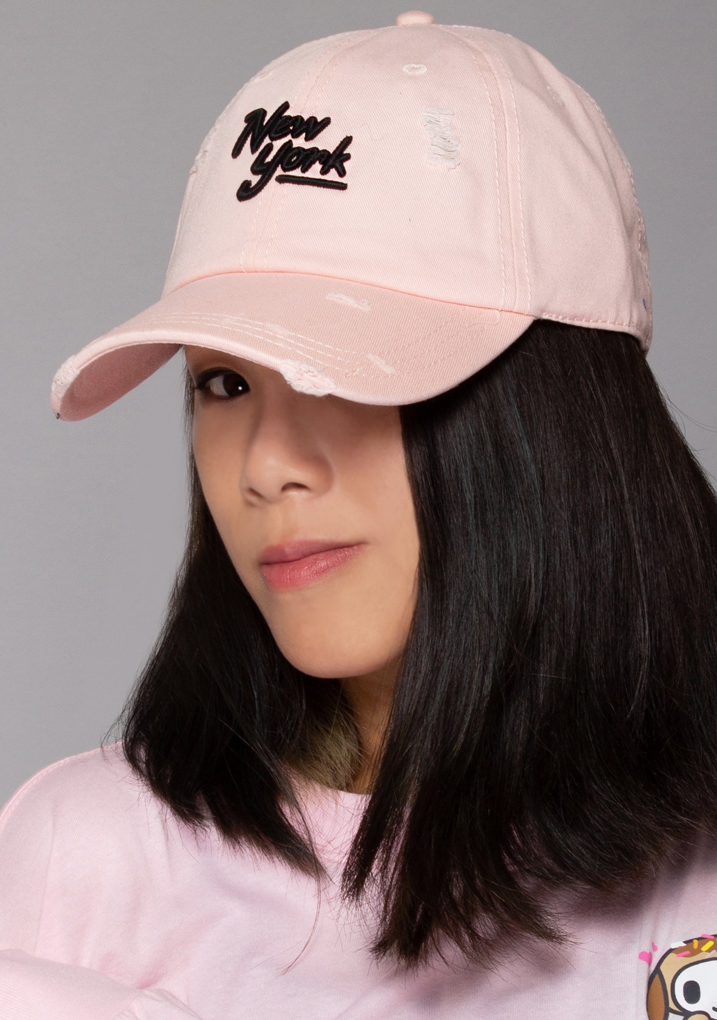AMERICAN NEEDLE New York Shred Slouch Raglan Hat In Pink