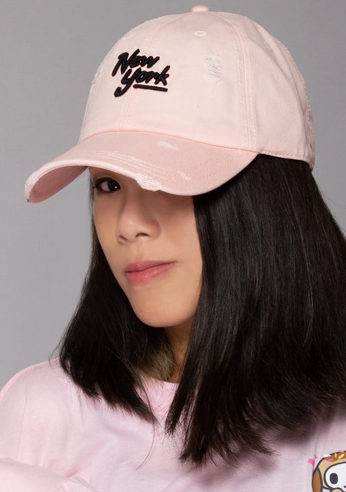 AMERICAN NEEDLE New York Shred Slouch Raglan Hat In Pink