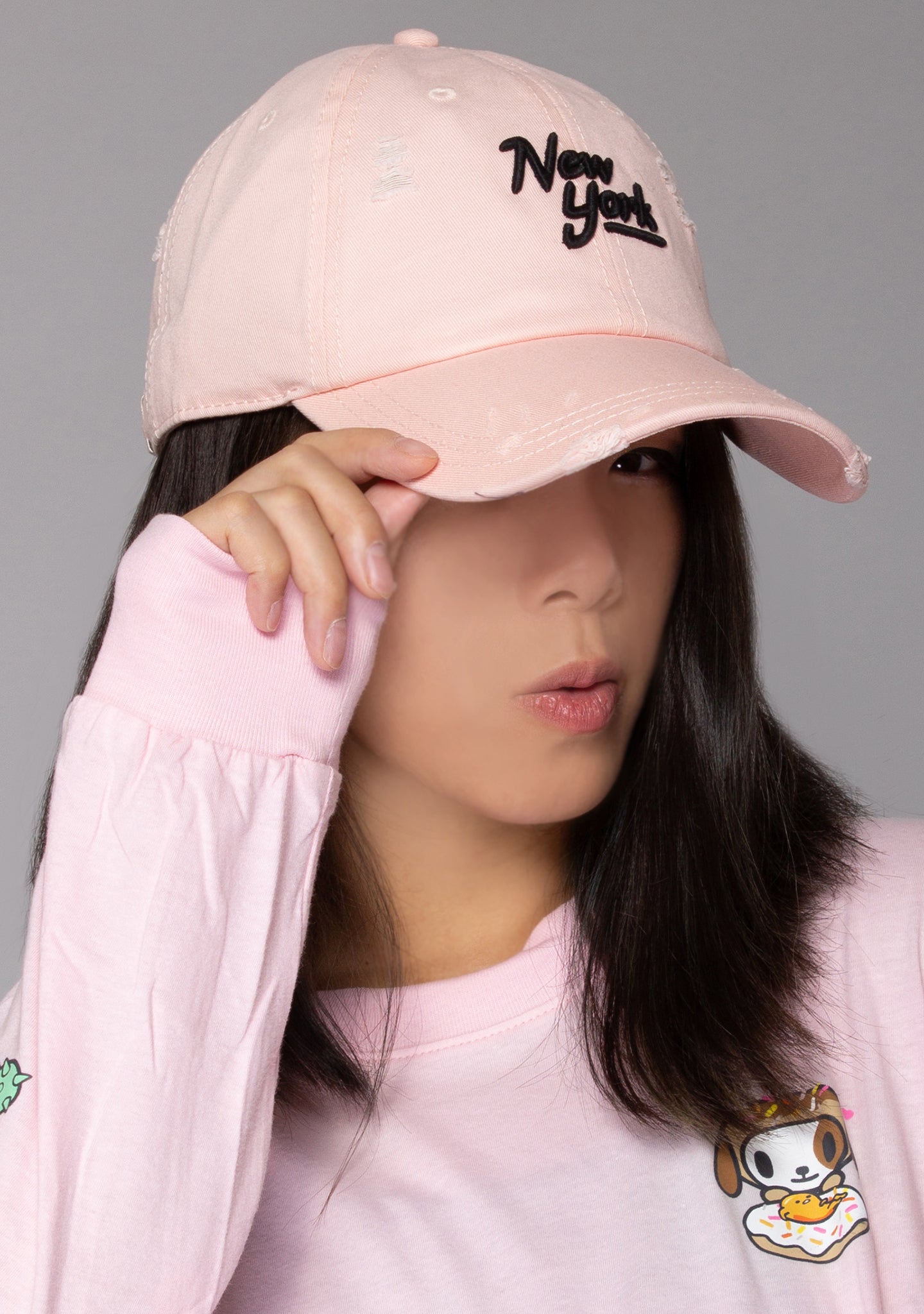 AMERICAN NEEDLE New York Shred Slouch Raglan Hat In Pink